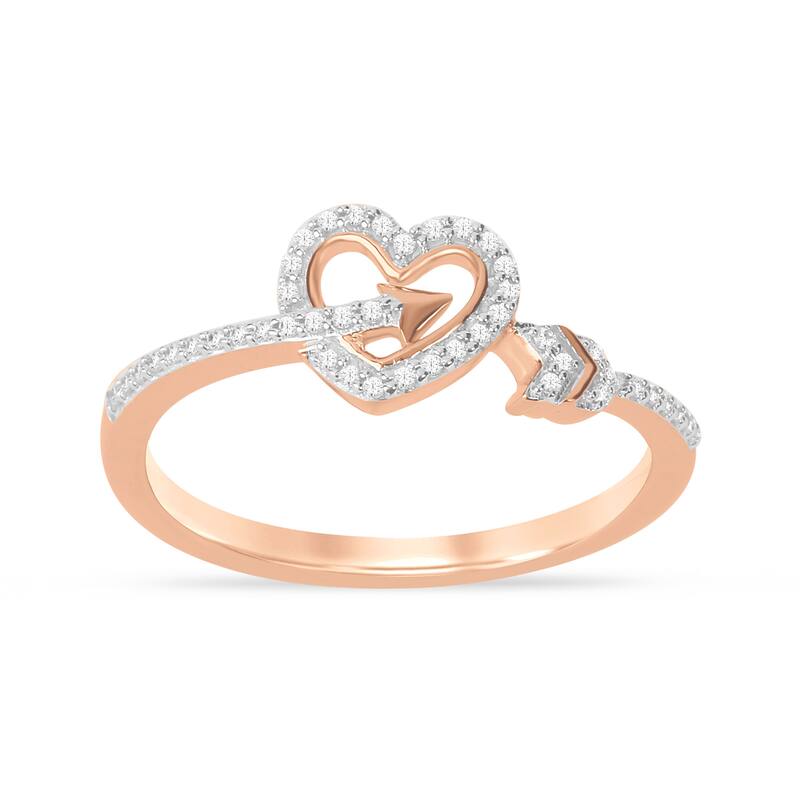 1/8ct TDW Diamond Arrow Heart Ring in 10K Gold for Women - 7 - Rose