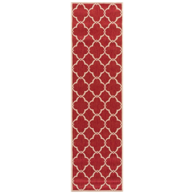SAFAVIEH Beach House Caetana Indoor /Outdoor Waterproof Patio Backyard Rug - 2'2" x 10' Runner - Red/Creme
