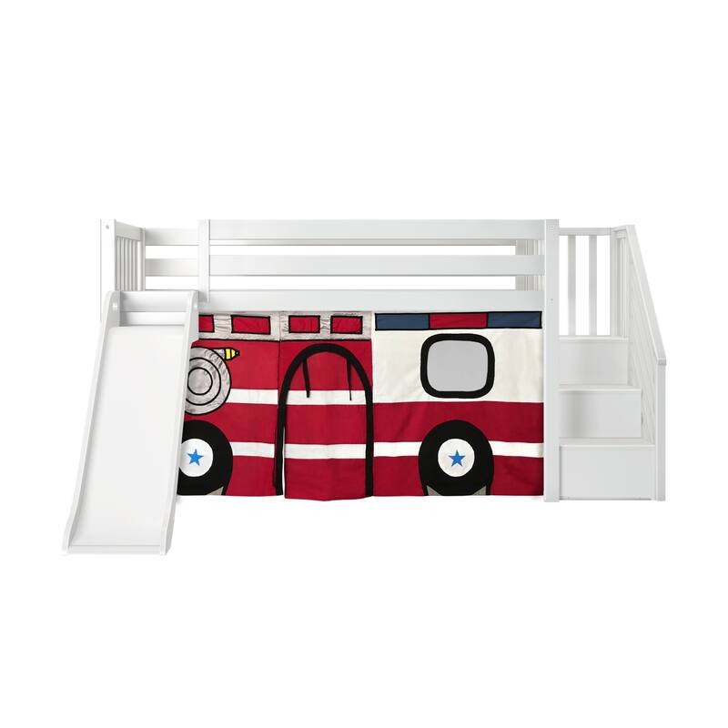 Max and Lily Classic Twin Low Loft with Stairs, Easy Slide and Curtain