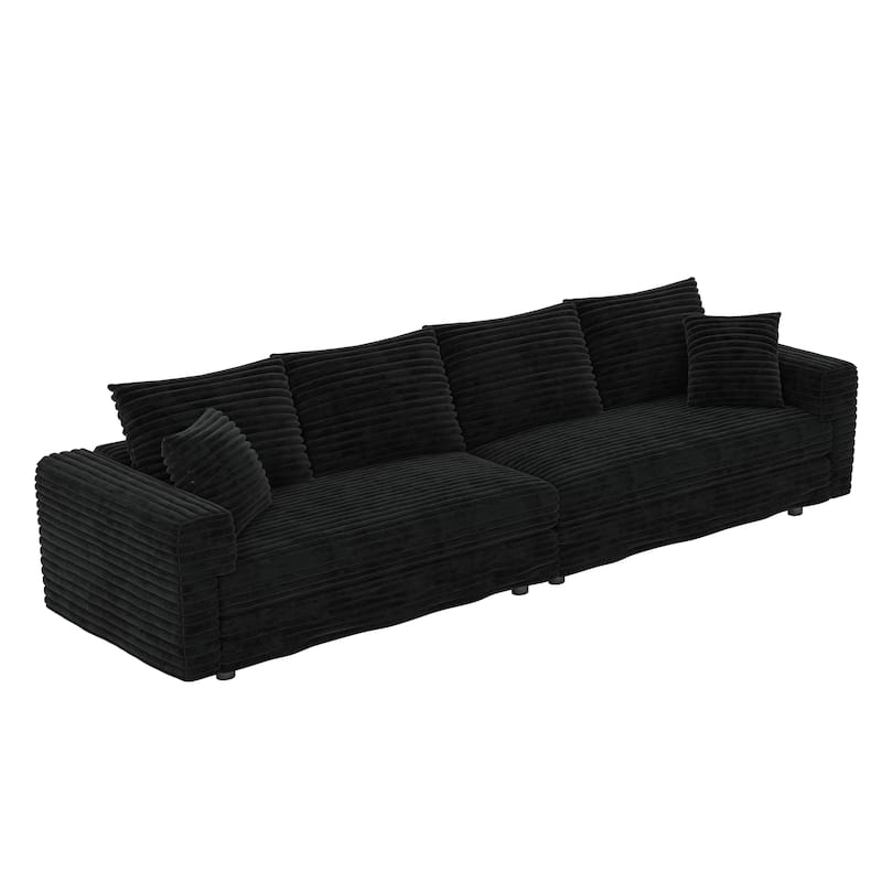 102.4" Corduroy Couch with Ottomans, 4 Seat Convertible Modular Sectional Sofa, Upholstered Couches with Pillows for Living Room