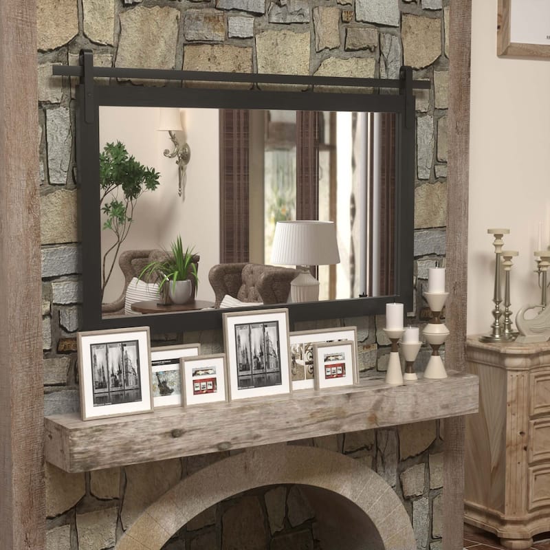 Farmhouse Barn Door Solid Wood Frame Bathroom Vanity Wall Mirror