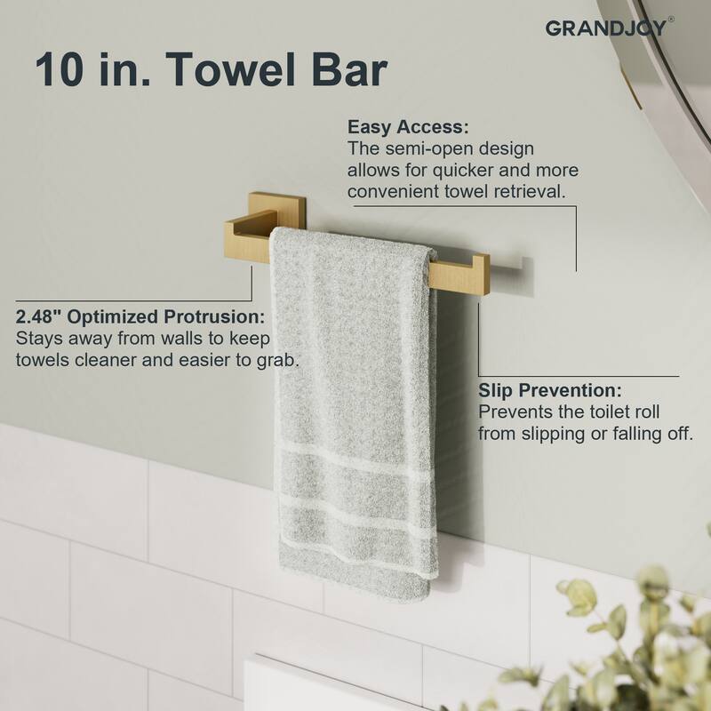 GRANDJOY 10" Rainfall Shower System with 4-Piece Bathroom Towel Bar Hardware Set Combo