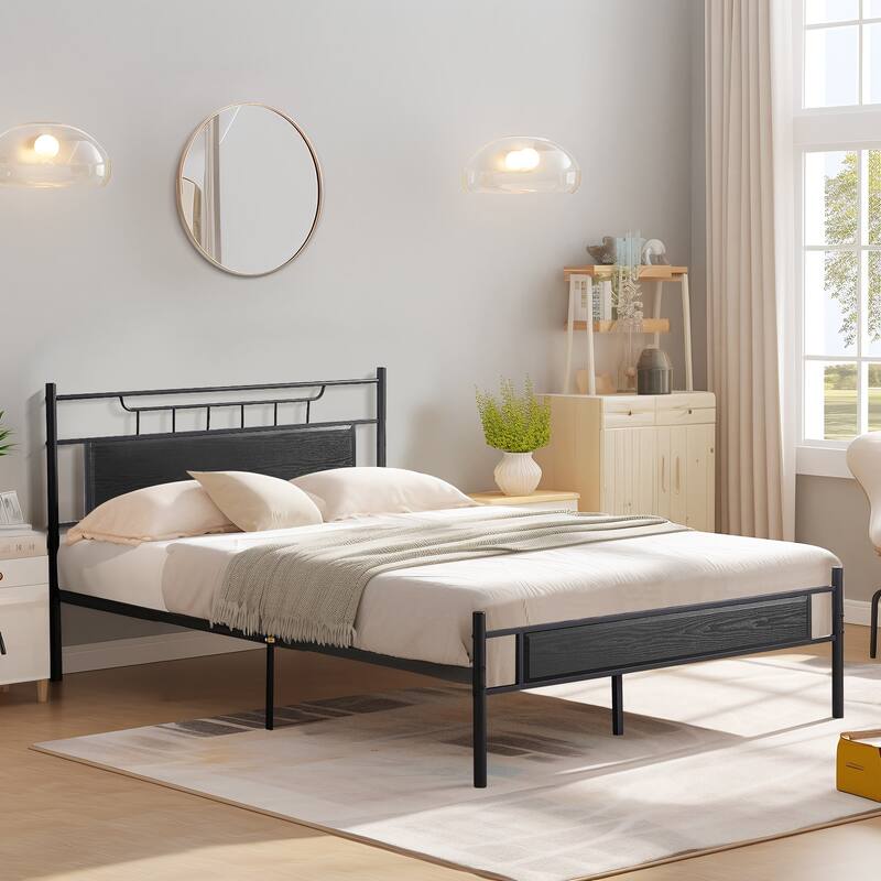 Javlergo Platform Bed Frame with Wooden Headboard Mattress Foundation/No Box Spring Needed