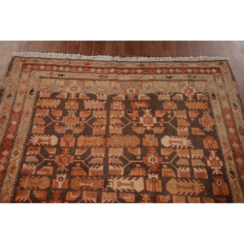 Geometric Meshkin Persian Vintage Area Rug Hand-Knotted Wool Carpet - 4'7" x 9'3"