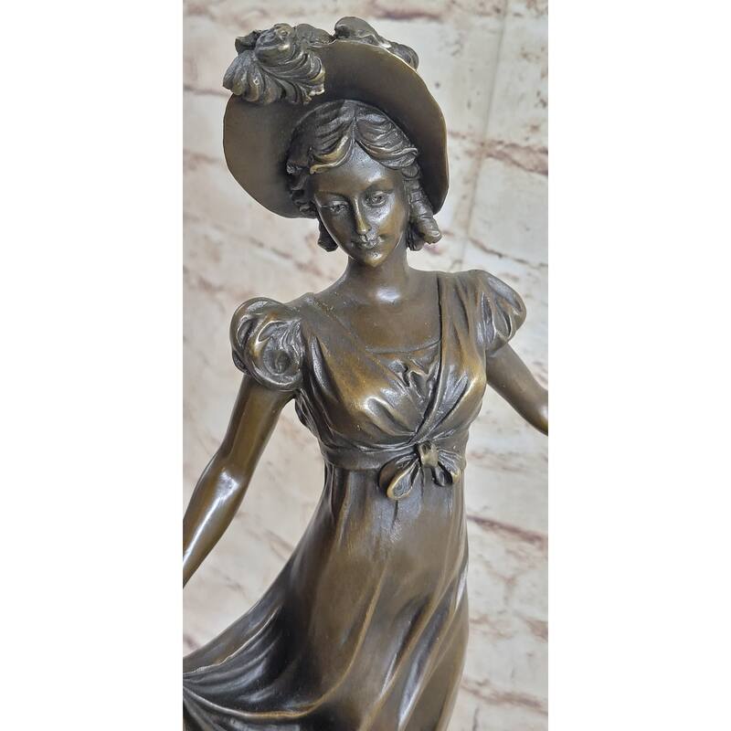 Little Bo Peep Bronze Statue Sculpture Female Figure In Hat 17 Inches X 7 Inches
