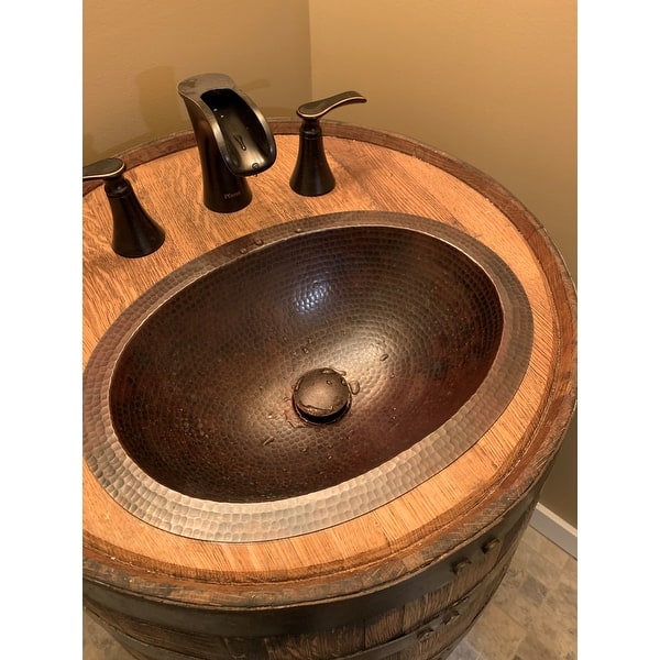 slide 2 of 3, Large 19" Oval Copper Bathroom Sink with Pop-Up Drain by SimplyCopper - 19" x 14" x 5"