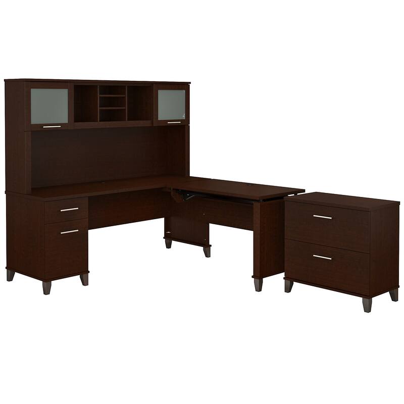 Somerset 72W Sit to Stand L Shaped Desk with Hutch and Cabinet in Gray
