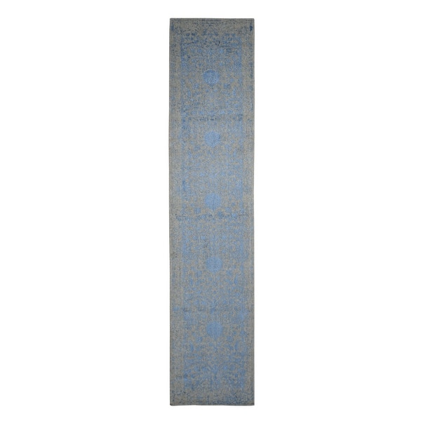 slide 2 of 7, Shahbanu Rugs Blue Jacquard Hand Loomed Wool and Art Silk Pomegranate Design Runner Oriental Rug (2'5" x 10'1") - 2'5" x 10'1"