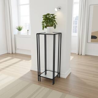 Buckley Plant Stand Table, Black Metal, Square Mirrored Top, 34 Inch
