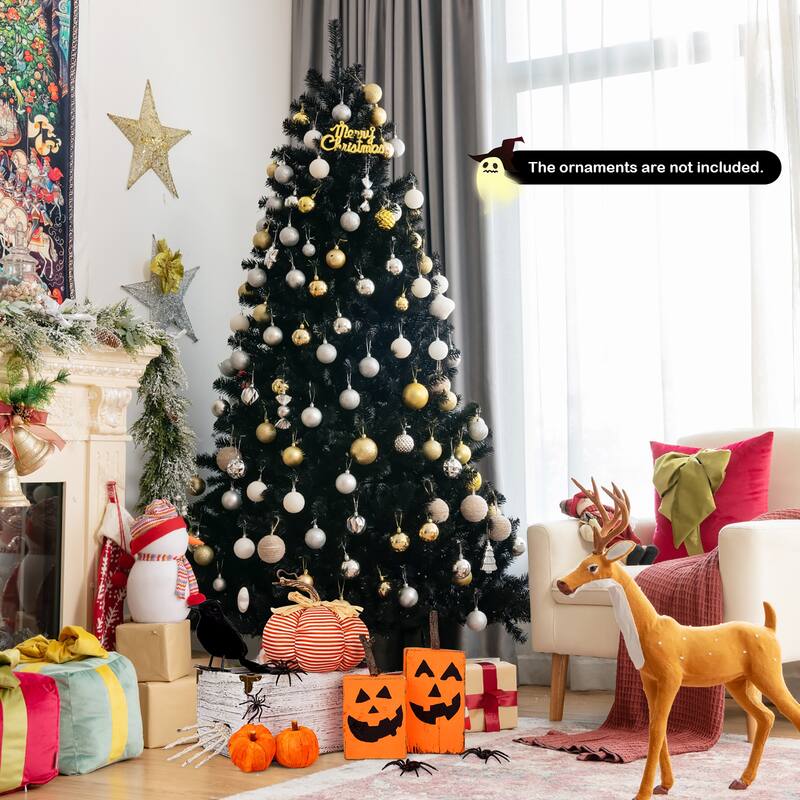 Costway 7ft Pre-lit PVC Christmas Tree Black w/ 500 Purple LED Lights