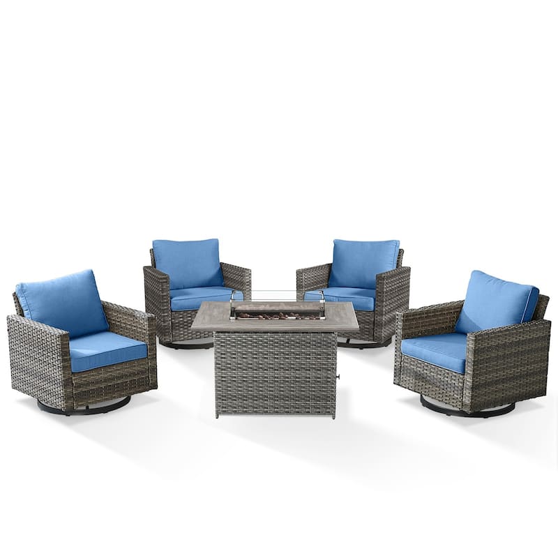 4 Swivel Chair with Fire Pit Table Grey-Blue - Grey