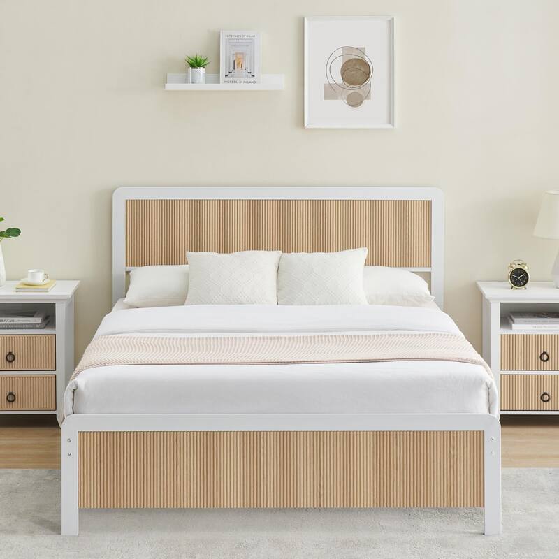 Bed Frame with Wave Wood Headboard
