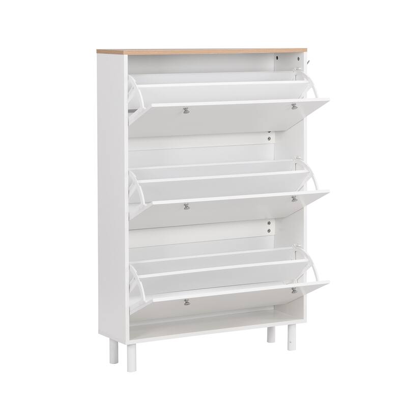 Shoe Cabinet with 3 Flip Drawers,Wood Grain Pattern with 3 Hooks,Free Standing Shoe Rack with Adjustable Panel