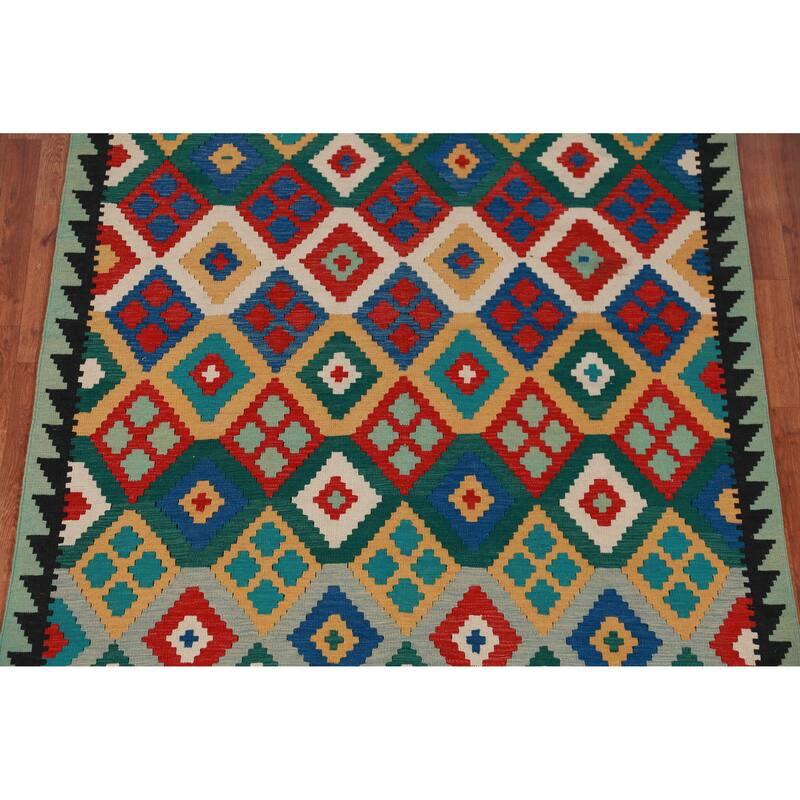 Hand Woven Oriental 100% Wool Carpet Southwestern All-Over Multi-Colored Kilim Area Rug - 7' 11'' X 5' 6''