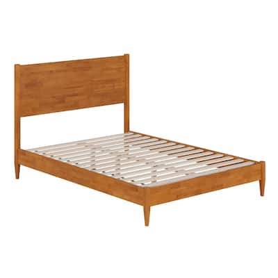 Modern Platform Bed - Solid Wood Low Profile Bed Frame - Light Toffee Finish