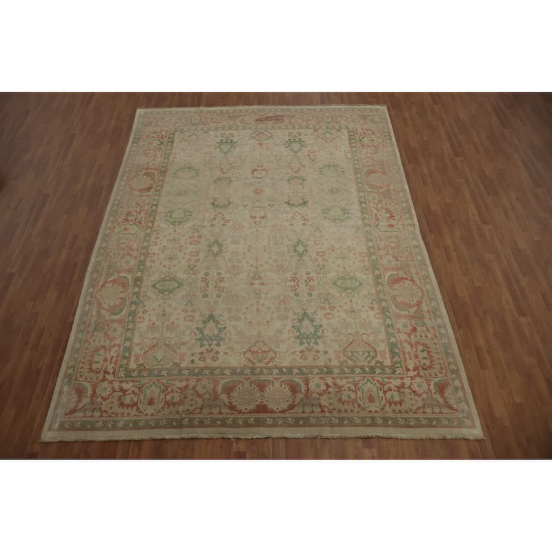 Hand Knotted Oriental 100% Wool Carpet Traditional Floral Beige & Ivories Ziegler Area Rug - 12' 10'' X 9' 7''