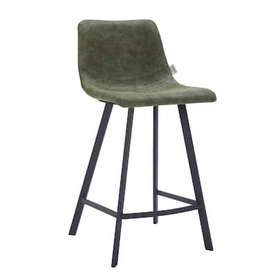 35-Inch Leather Counter Stool Padded Seat Stainless Steel Base and Footrest