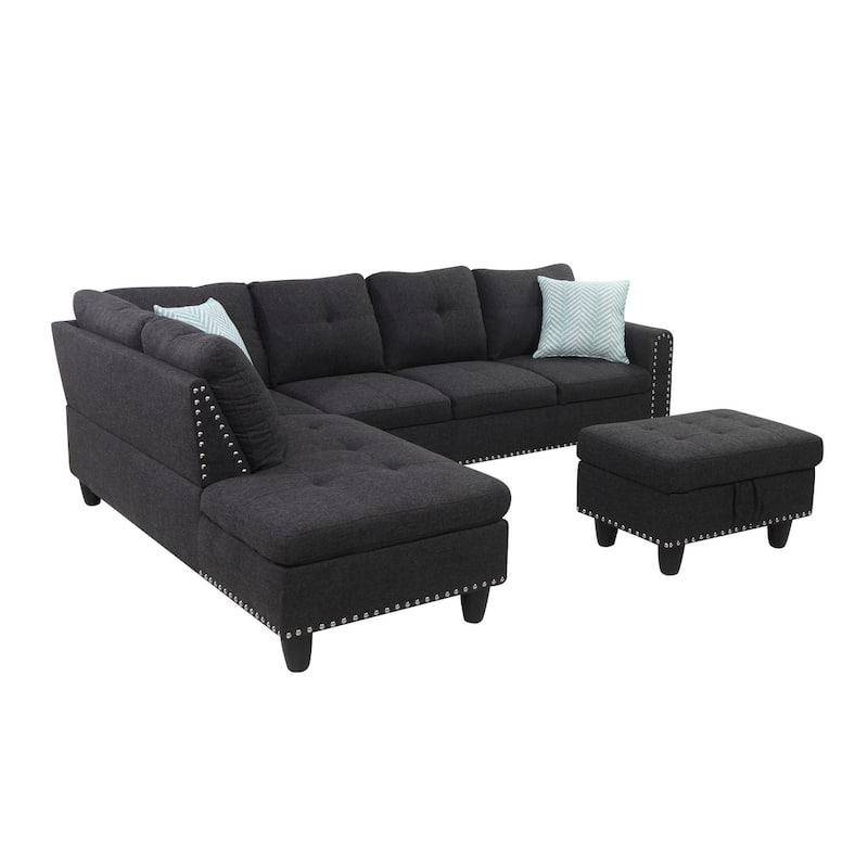 4-piece Modular Sectional Sofa with Storage Ottoman and Pillows