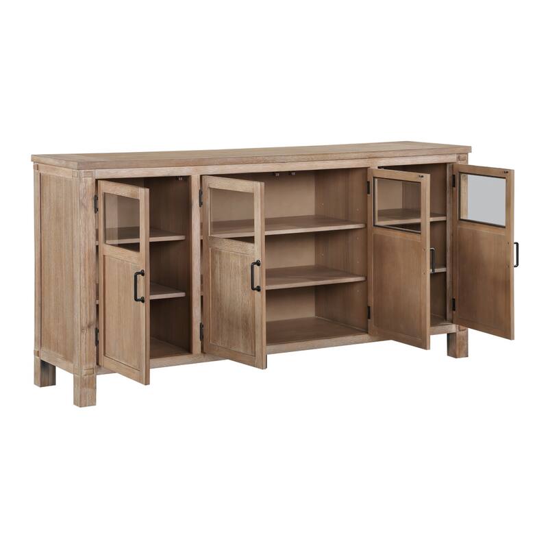 Deen 75 Inch Sideboard Buffet Server, 3 Cabinets, 4 Doors, Brown Wood