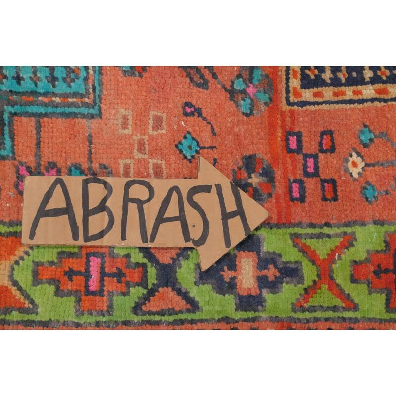 Hand Knotted Oriental 100% Wool Carpet Traditional Geometric Oranges & Rust Heriz Runner Rug - 8' 8'' X 3' 0''
