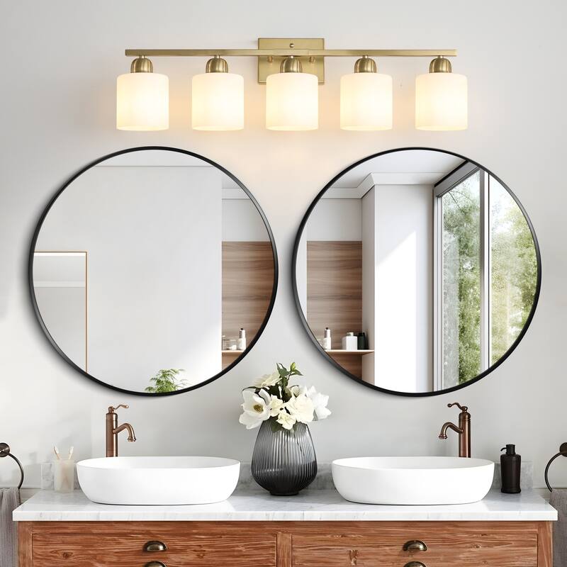 5-Light Gold Bathroom Vanity - Milky Frosted Glass - E26 Socket