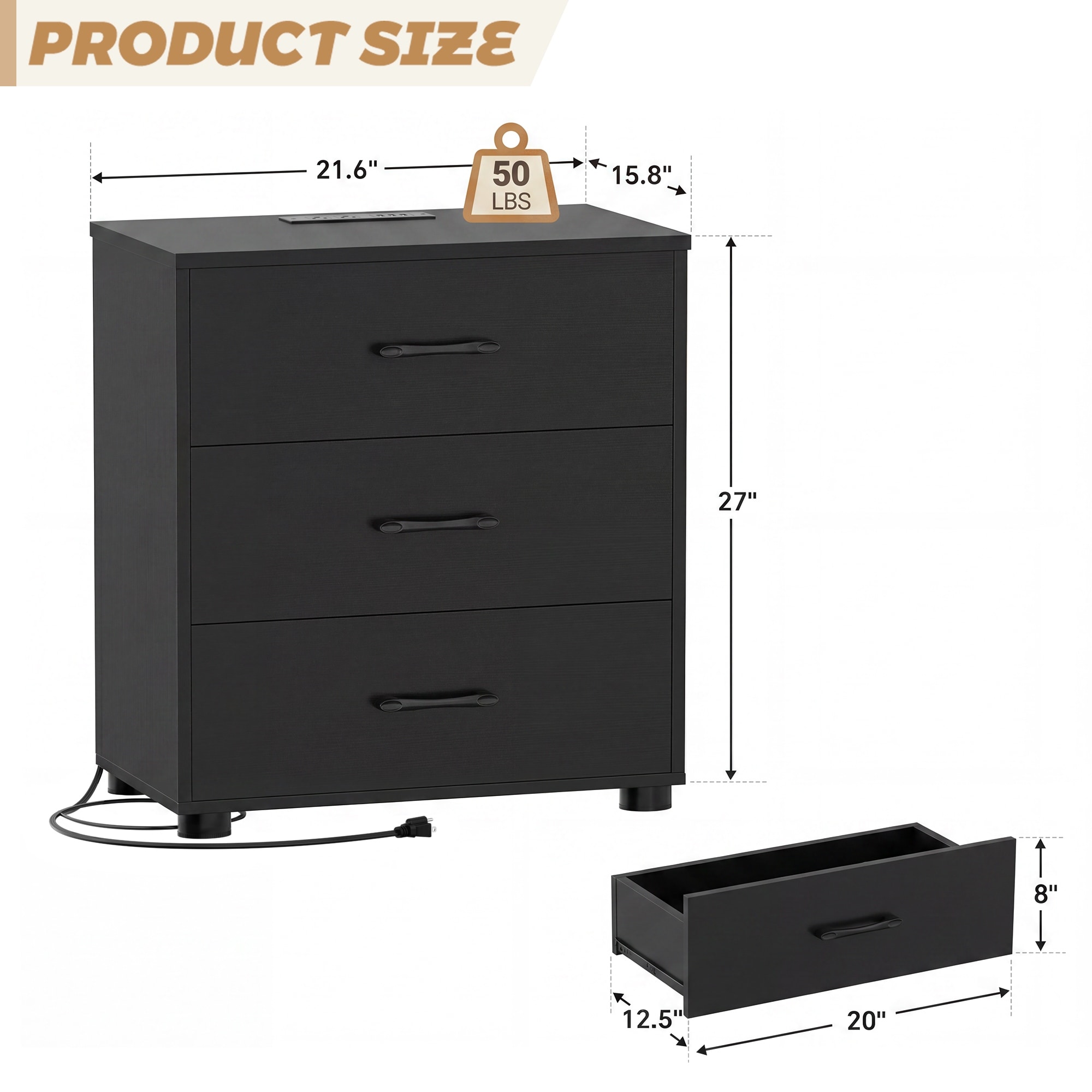 mainstays black dresser Modern Farmhouse 3-Drawer Cabinet with Charging Station, Closet Organizer Storage Chest - 43.2'' W Five drawer Size Guide:16 resistant top is perfect daniel tiger Red & Black Applique