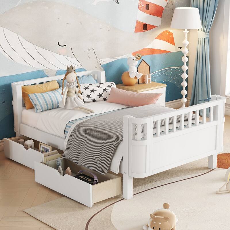 GDF Studio - Willow Twin Wood Platform Bed with Storage Drawers and Rails
