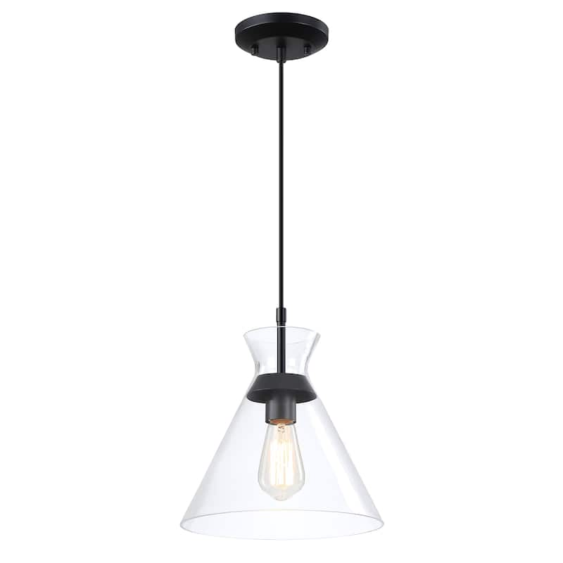 1-Light 73-in Brushed Nickel Mini Pendant Light With Clear Glass Shade - Matte Black - 11.3in