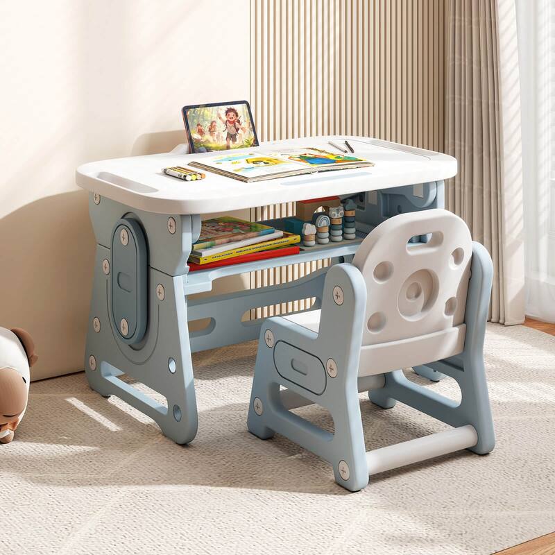 Gymax Kids Table & Chair Set Height Adjustable Toddler Drawing Table