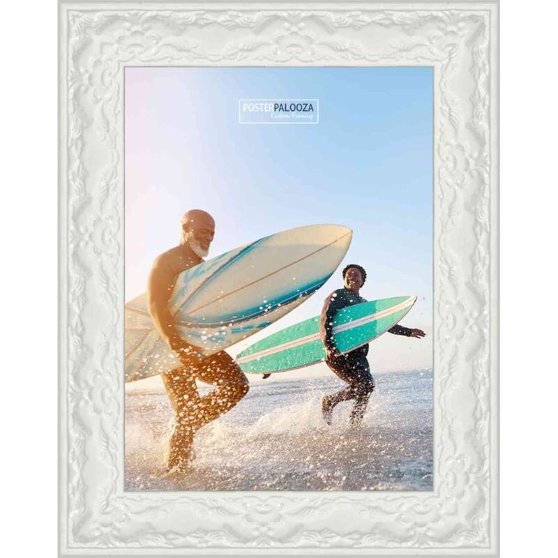 12x17 Frame Ornate Glossy White Complete Wood Picture Frame with UV