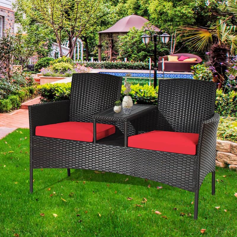 Costway Patio Rattan Conversation Set Seat Sofa Cushioned Loveseat - See Details