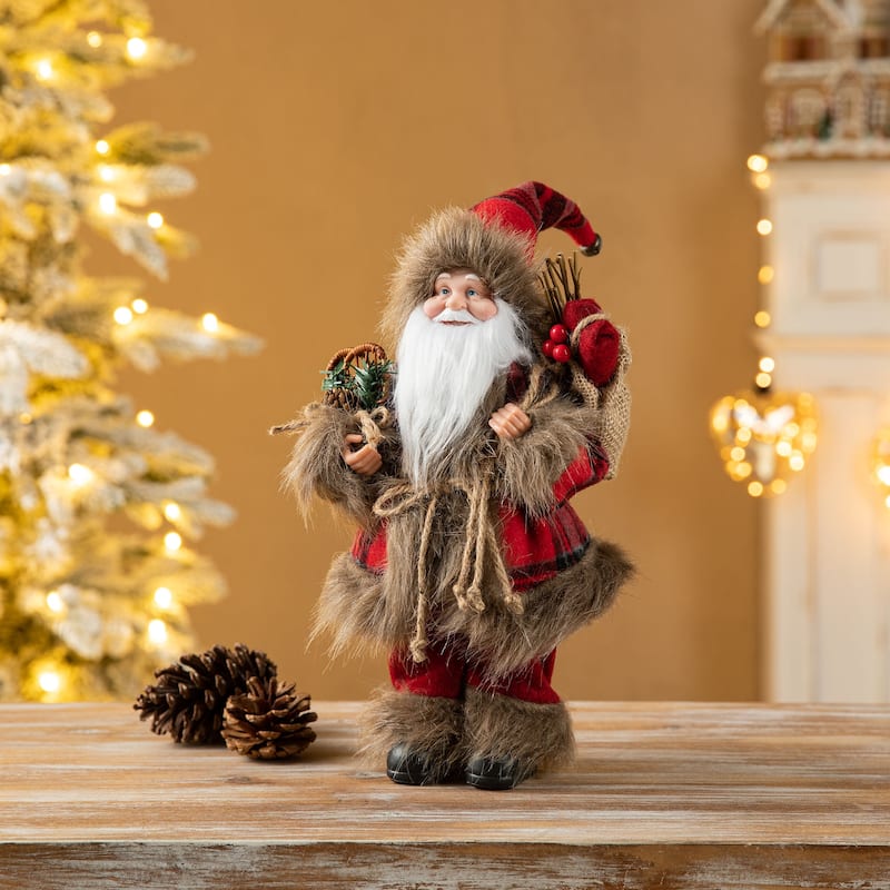 Glitzhome Christmas Lifelike Standing Santa Figurine Table Top Decor