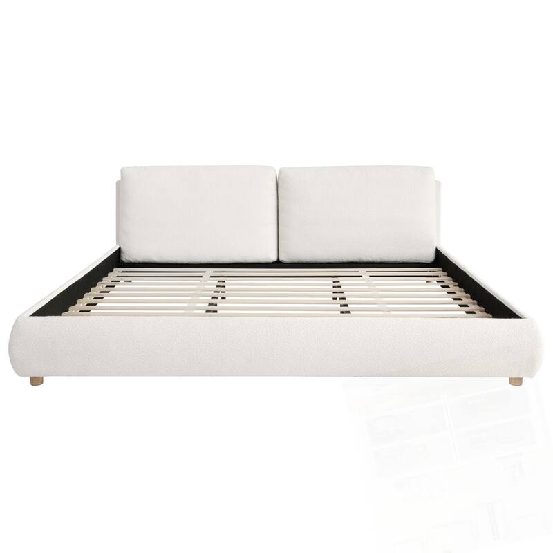 Upholstered Platform Bed Boucle Fabric Bedroom Bed