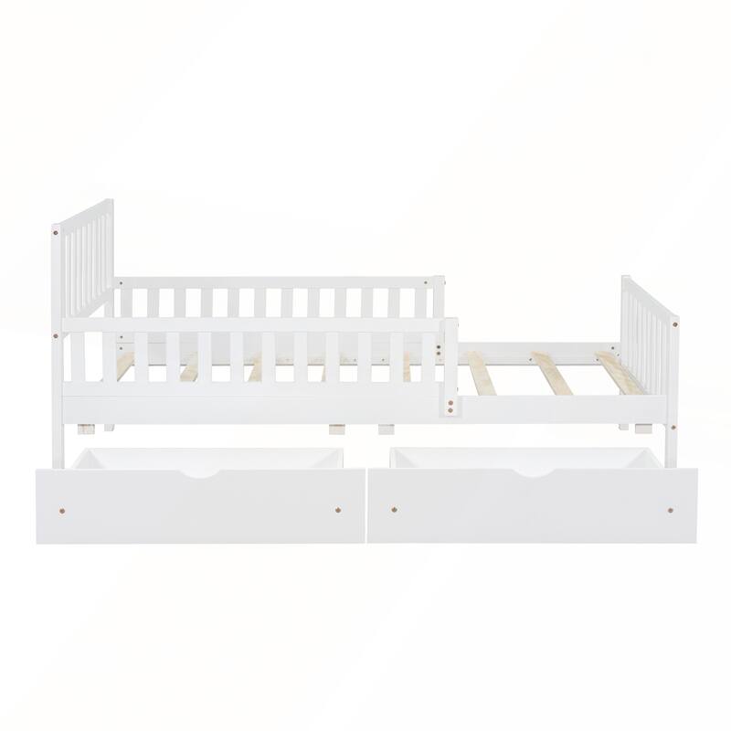 Twin Size Wood Platform Bed with Guardrails