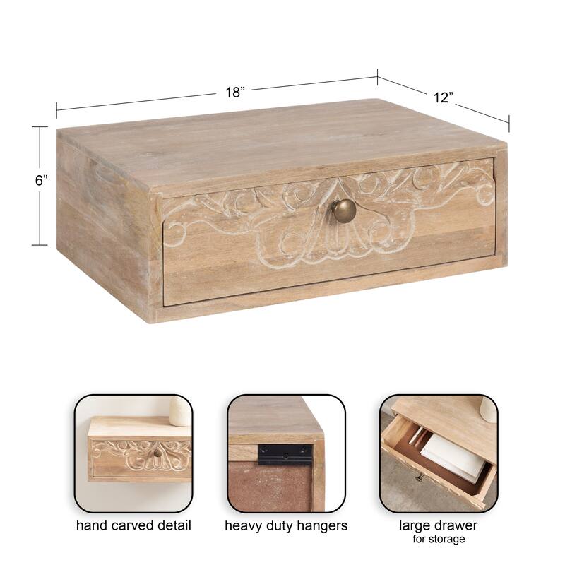 Kate and Laurel Mirza Carved Wood Floating Side Table - 18x12x6
