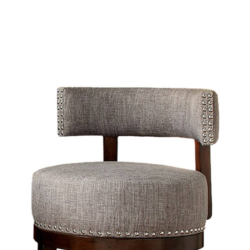 Swivel Barstool with Curved Open Low Back, Set of 2, Grey and Brown - 34 H x 22.25 W x 22.25 L Inches