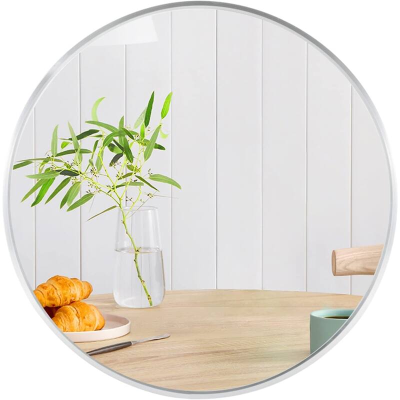 Silver 32 in. W x 32 in. H Aluminium Alloy Frame Round Mirror, Bathroom Mirror, Decorative Mirror