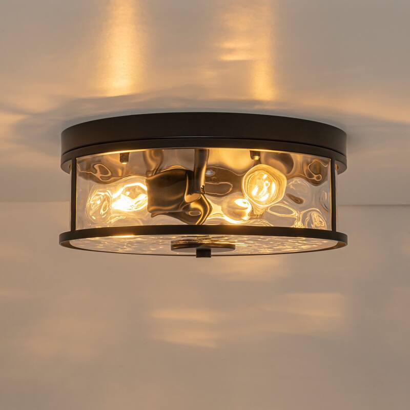 Starsky 3-Light Modern Clear Hammered Glass / Seeded Glass Flush Mount