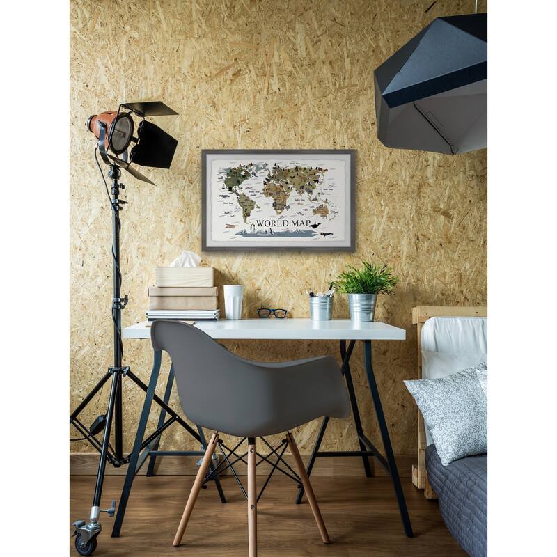 'World Map of Animals' Framed Painting Print