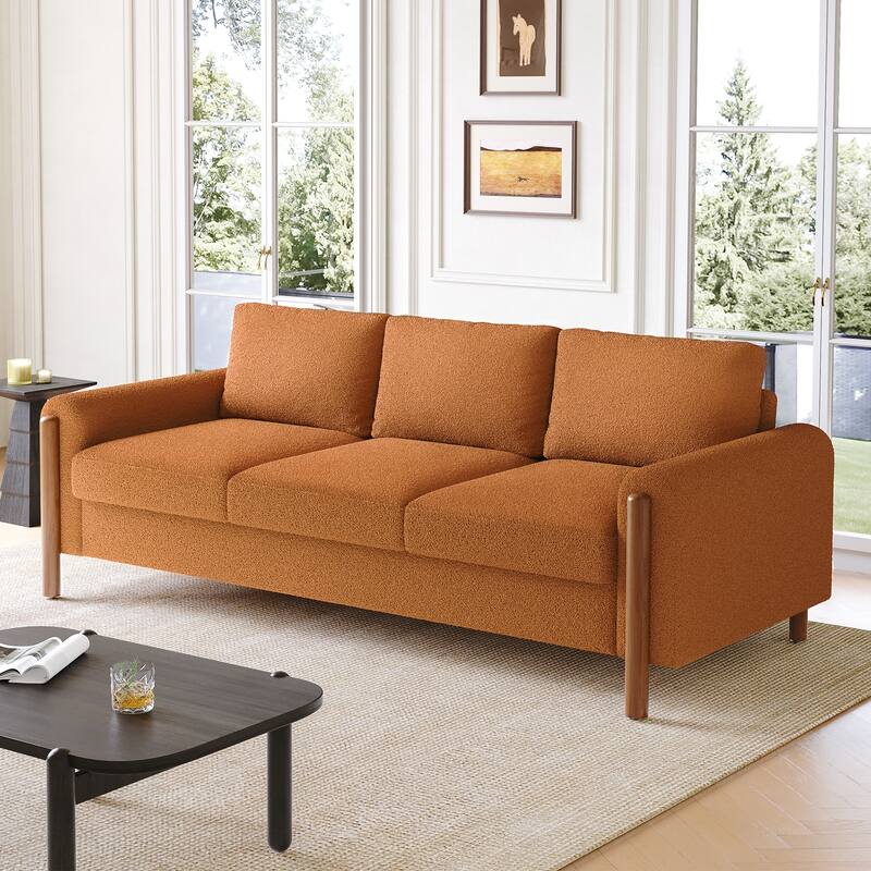 3-Seater Sofa, Curved Armrest with Integrated Solid Wood Legs