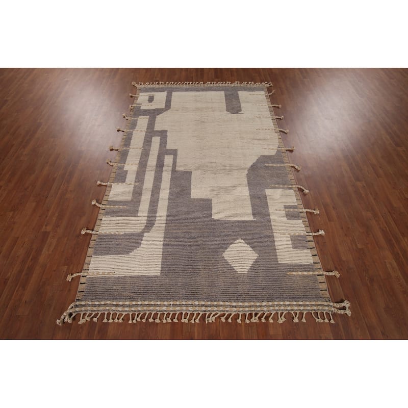 Earth Tone Moroccan Modern Area Rug Hand-Knotted Wool Carpet - 6'0"x 9'9"