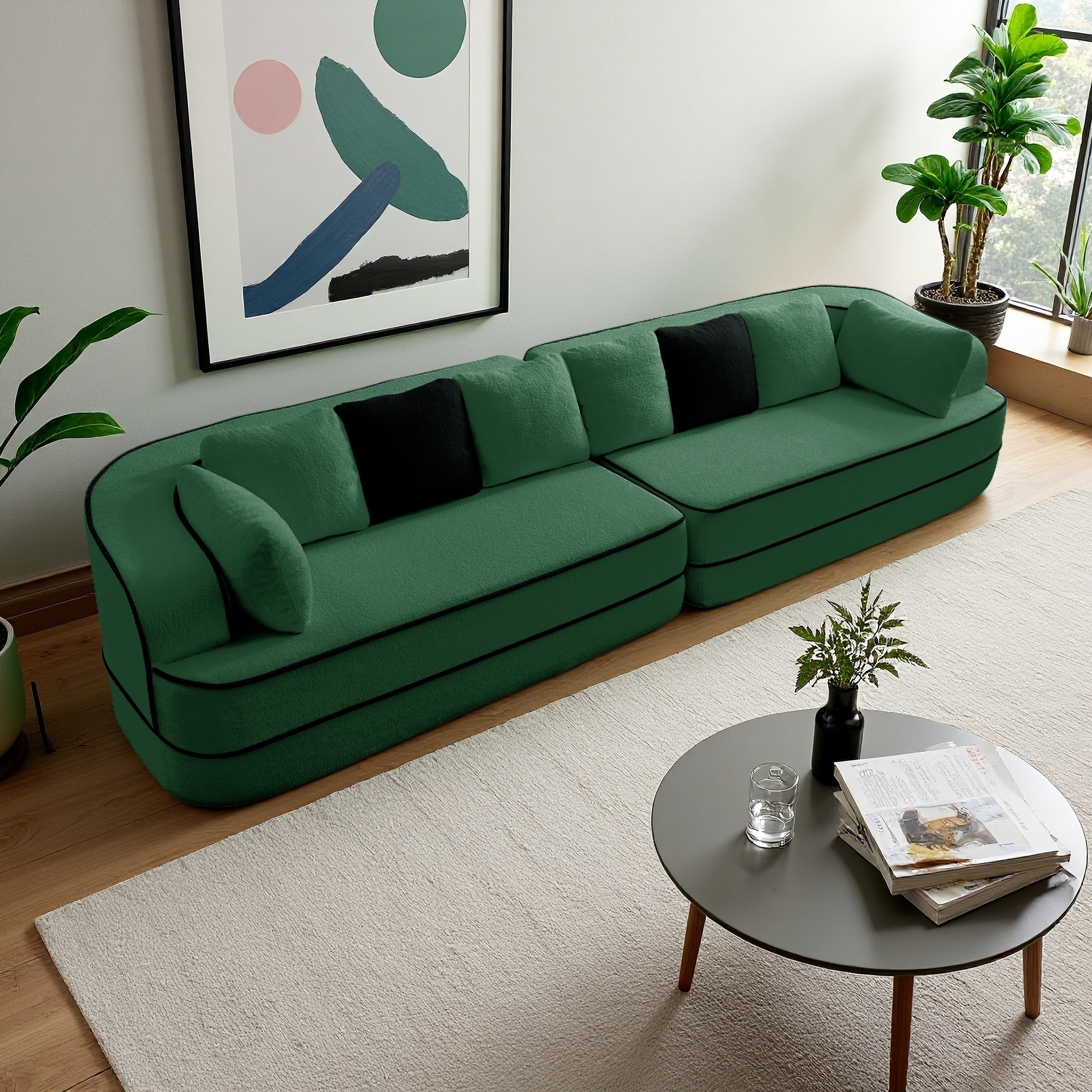 134.7" 4-Seat Teddy Fabric Oversized Sectional Sofa with Contrast Color, No Assembly