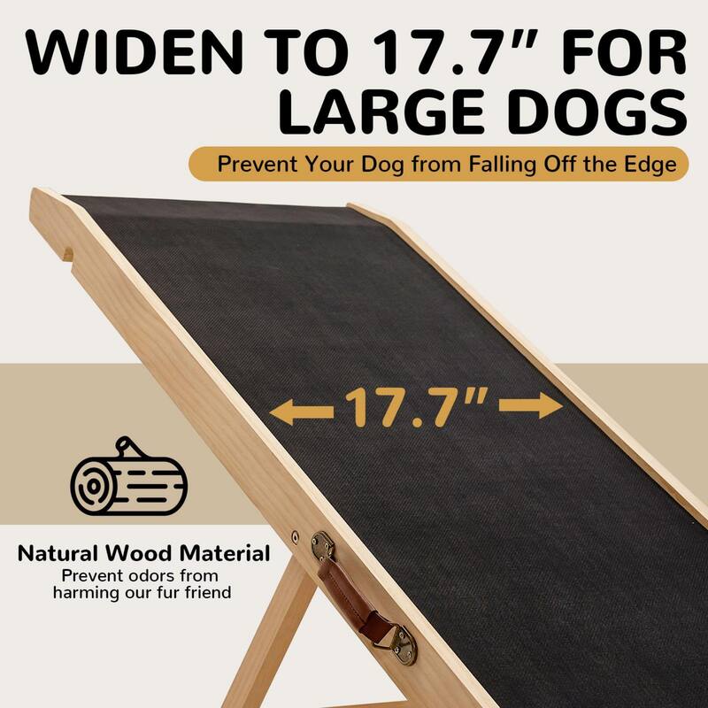 DoCred Folding Non-Slip Rubber Mat Wooden Dog Ramp For High Bed