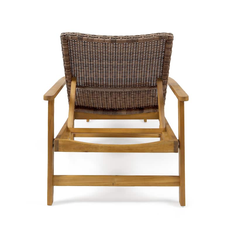 Hampton Outdoor Rustic Acacia Wood Chaise Lounge with Wicker Seating by Christopher Knight Home