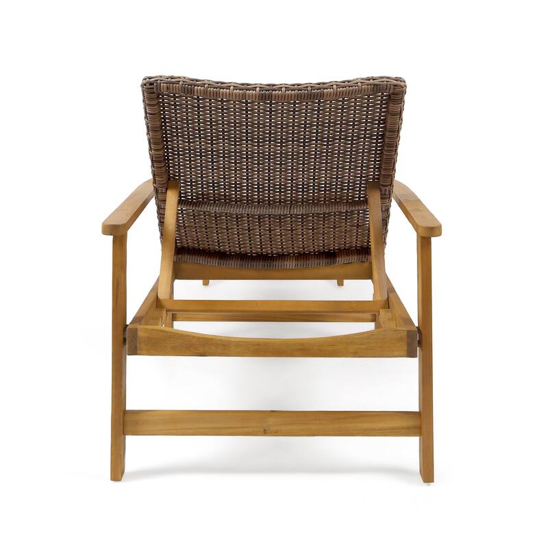 Roomfitters Wood and Wicker Chaise Lounge with Adjustable Backrest for Outdoor Sunbathing and Comfortable Patio Seating, Natural