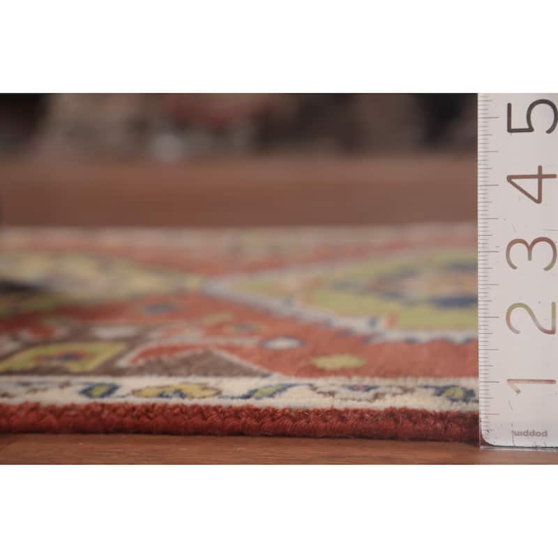 Orange Geometric Kazak Oriental Runner Rug Handmade Wool Carpet - 2'7"x 7'10"
