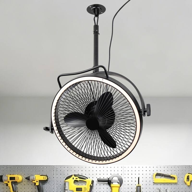 20" Matte Black Rotatable Covered Outdoor Garage Ceiling Fan with Light and Remote