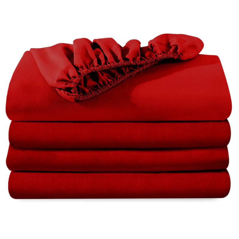 Bare Home 2-Pack Microfiber Fitted Bottom Sheets - Split King - Red