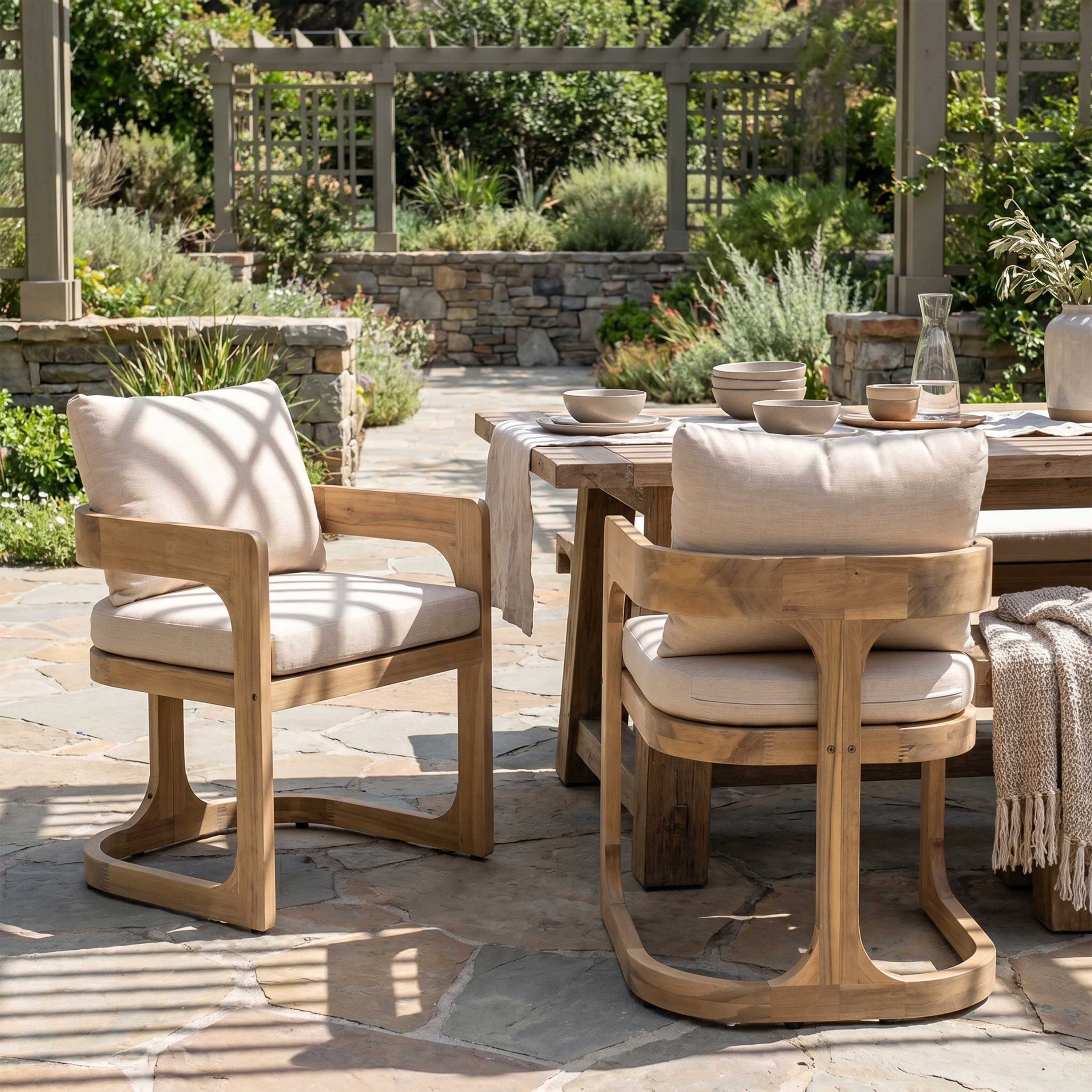 Christopher Knight Home - Set of 2 Aiden Outdoor Mid-Century Acacia Wood Dining Chair with Cushioned Seating