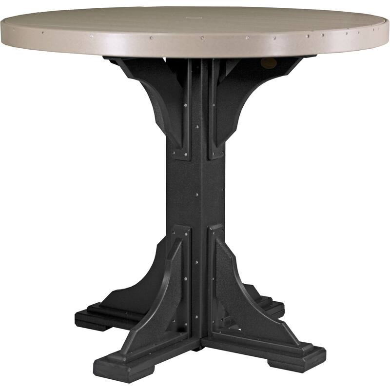 Poly Lumber Round Dining Table Set with Regular Chairs - Bar Height - Weatherwood & Black